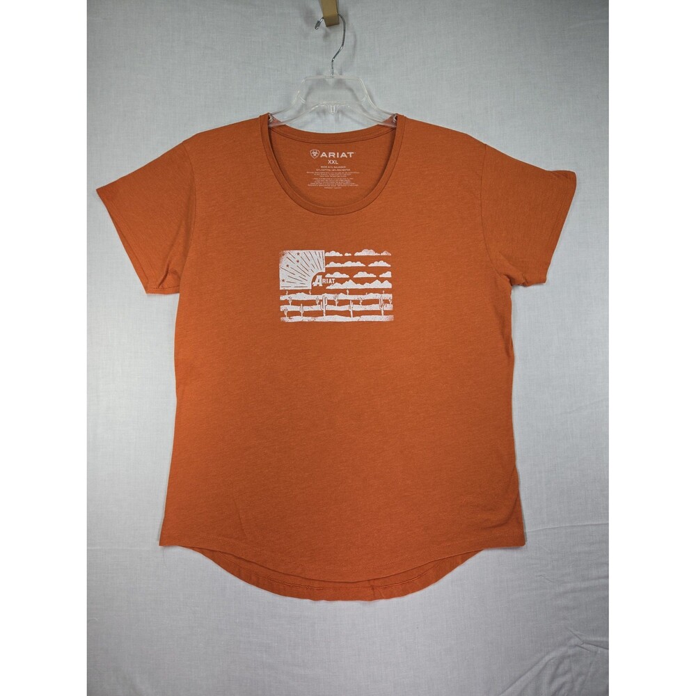 ARIAT Desert Flag T-Shirt Women's XXL Burnt Orange Short Sleeve Cactus Western